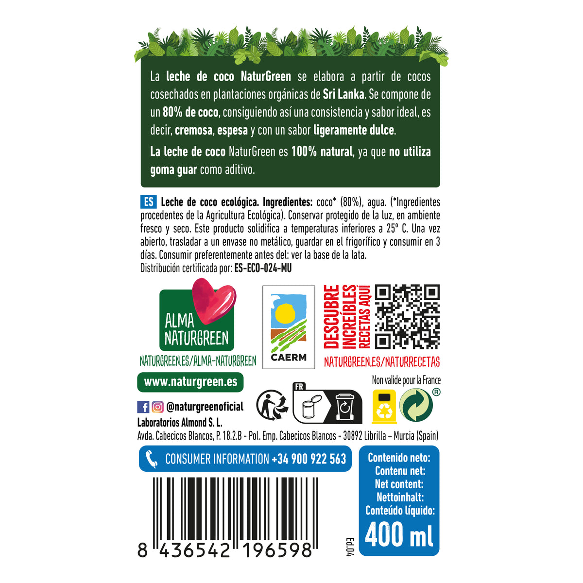 Biologische kokosmelk NaturGreen 400 g / 400 ml