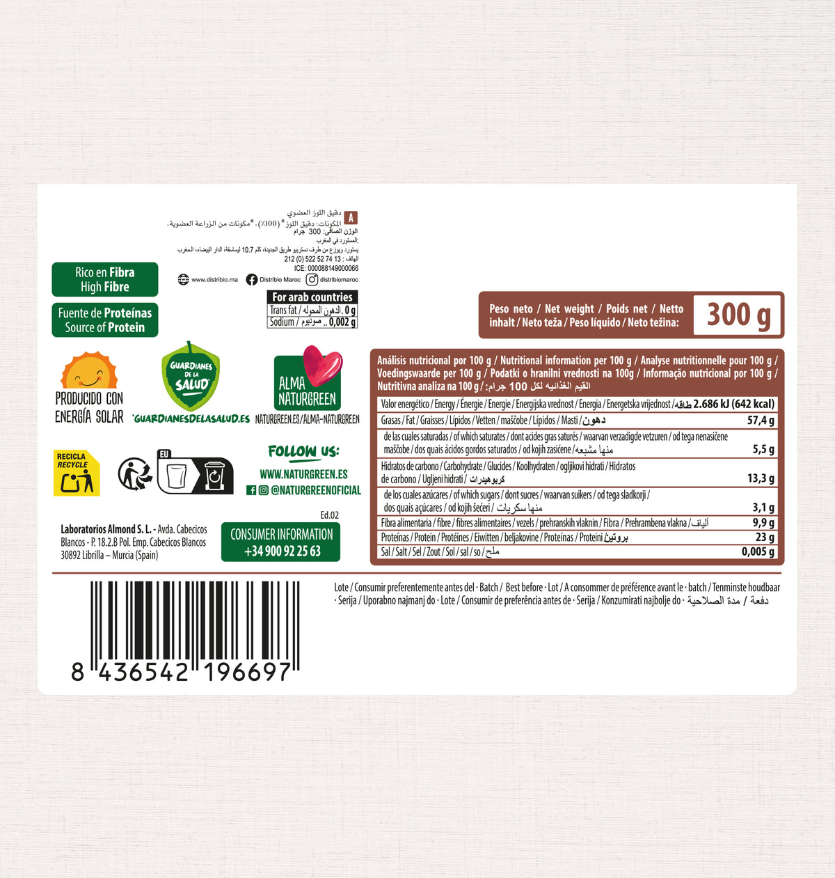 Glutenvrije biologische amandelmeel NaturGreen 300 g