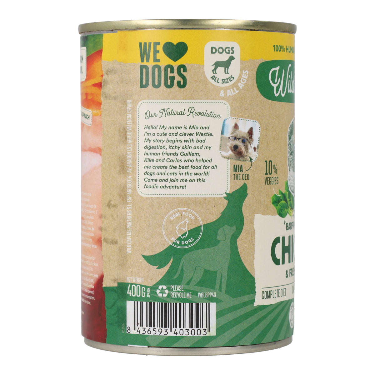 Blik BARF-kip voor honden Wild Balance 400 g