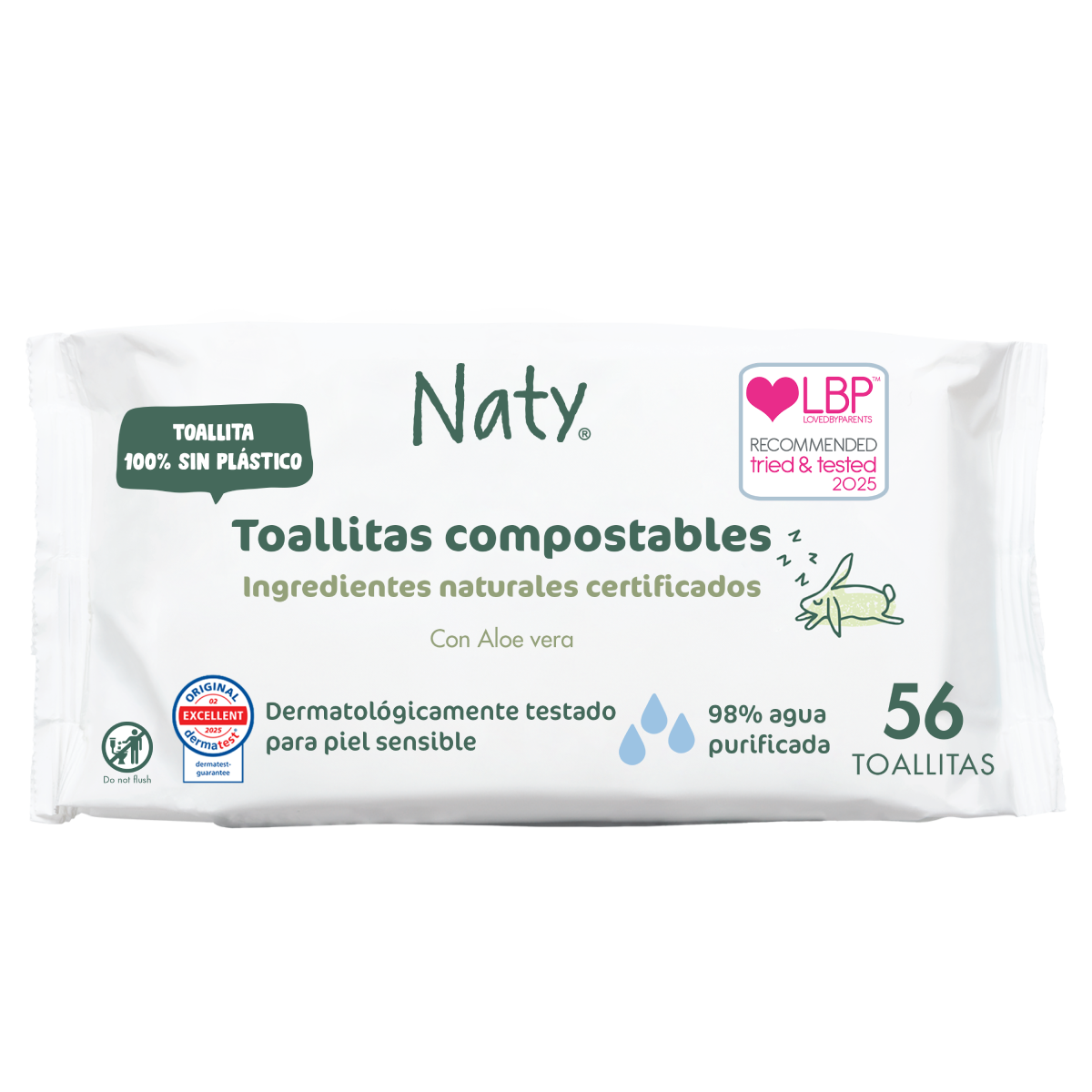 Doekjes met aloë vera Naty 56 stuks
