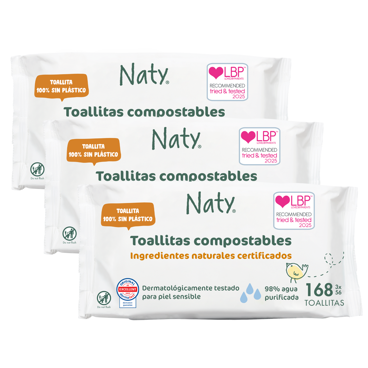 Pakket van 3 composteerbare doekjes Naty 3x56 stuks