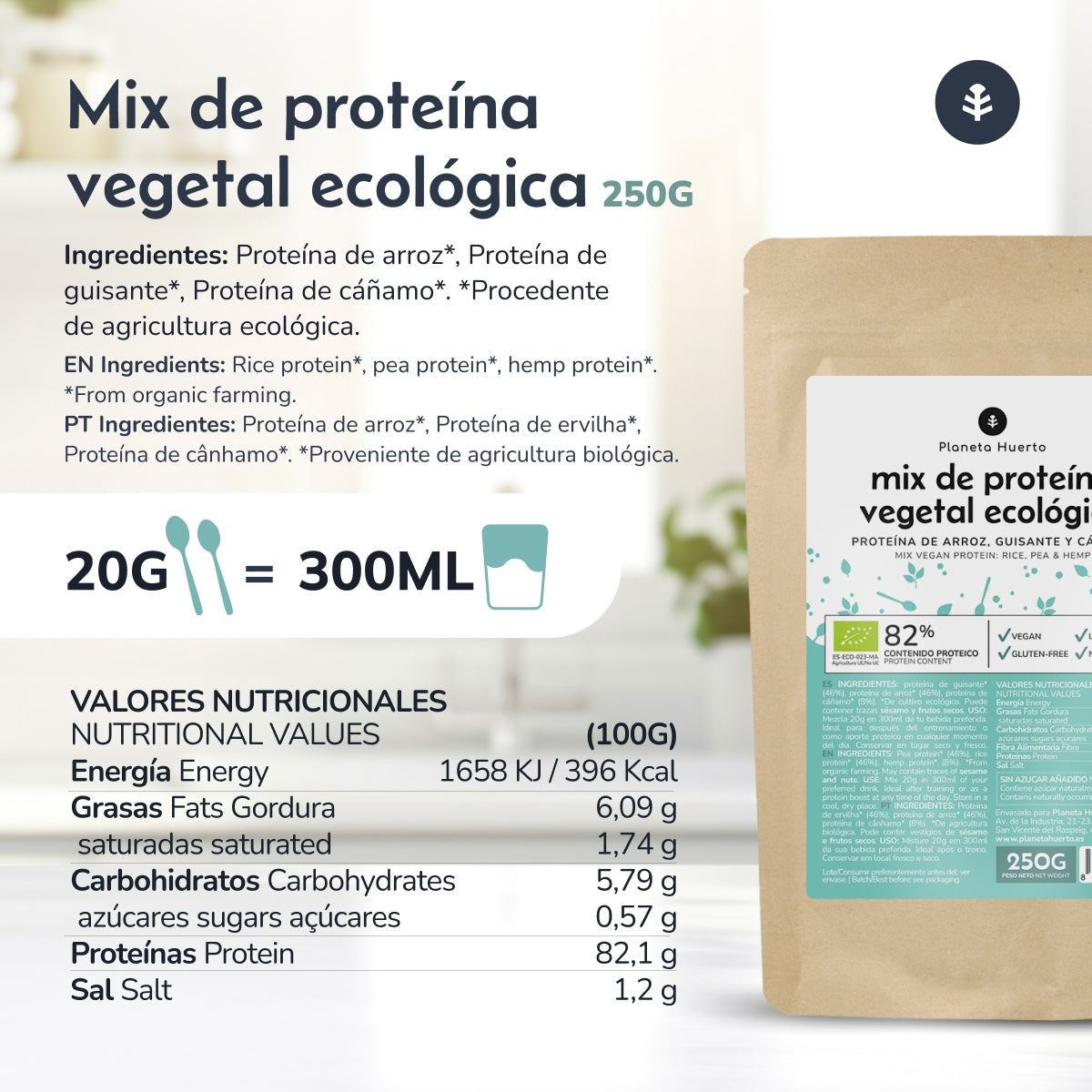 Veganistische proteïnemix voor sporters Planeta Huerto 250 g