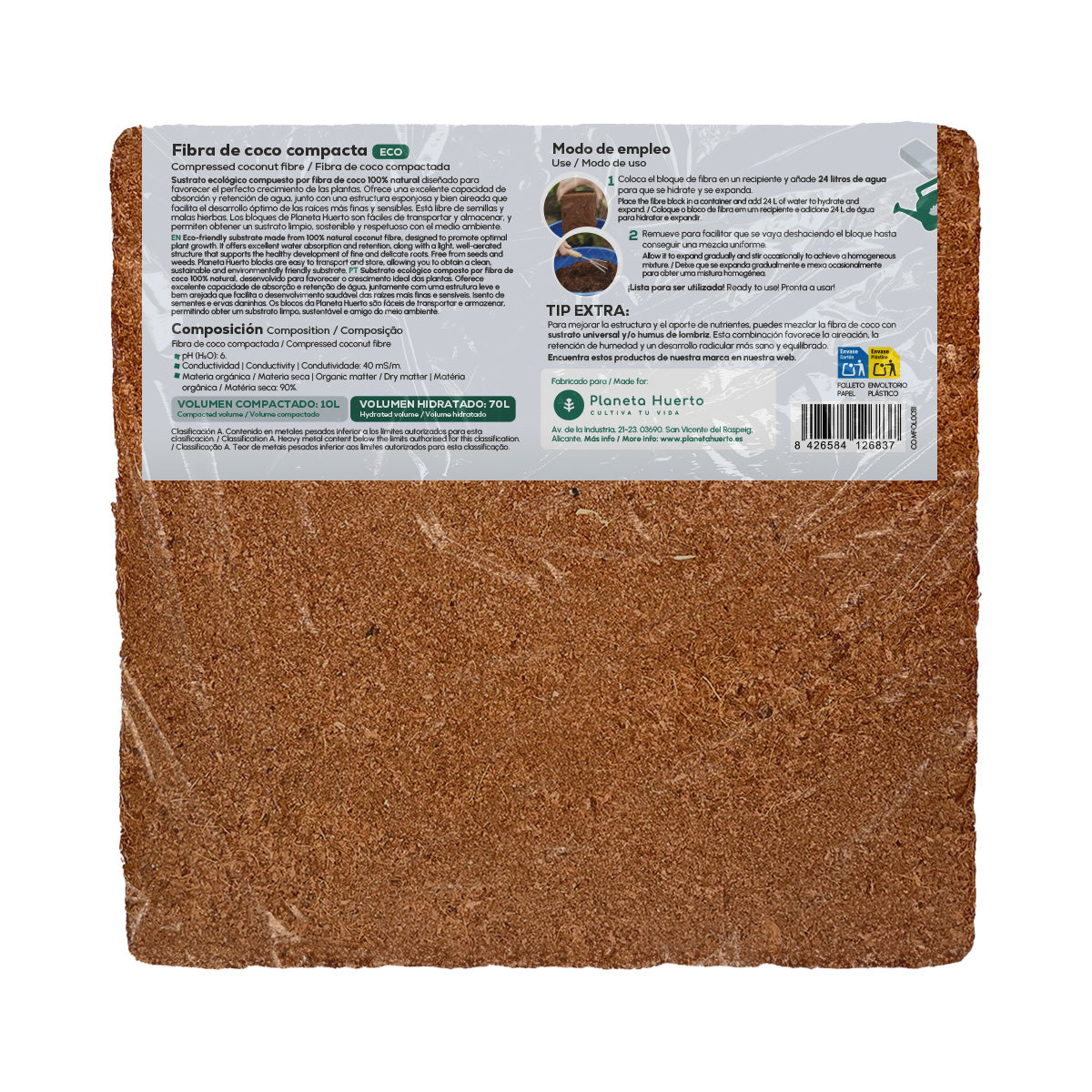 Sustrato Fibra de Coco Planeta Huerto 70 Litros