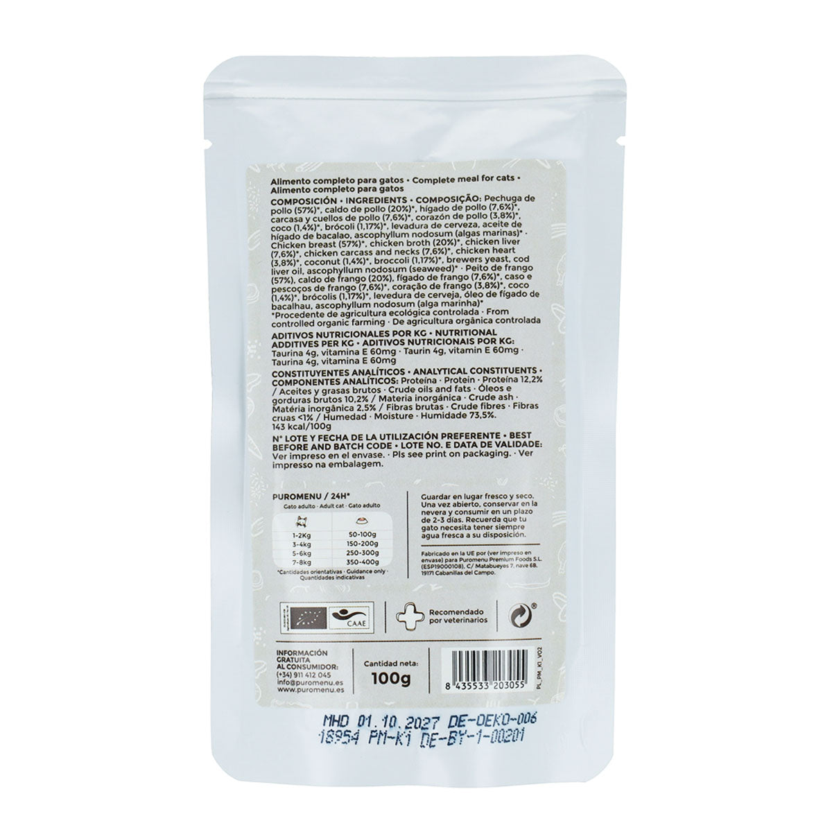 Natvoer Barf voor katten Momento de ternura (kip) BIO Puromenu 100 g