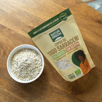 Pakketten met 2 stuks glutenvrije biologische boekweitvlokken Naturgreen 2 stuks van 250 g