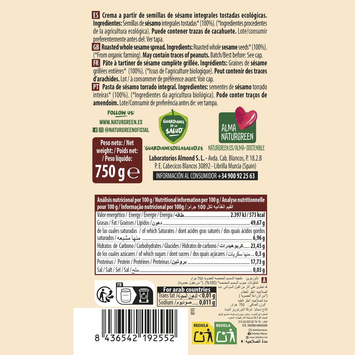 Geroosterde tahin Naturgreen 800 g