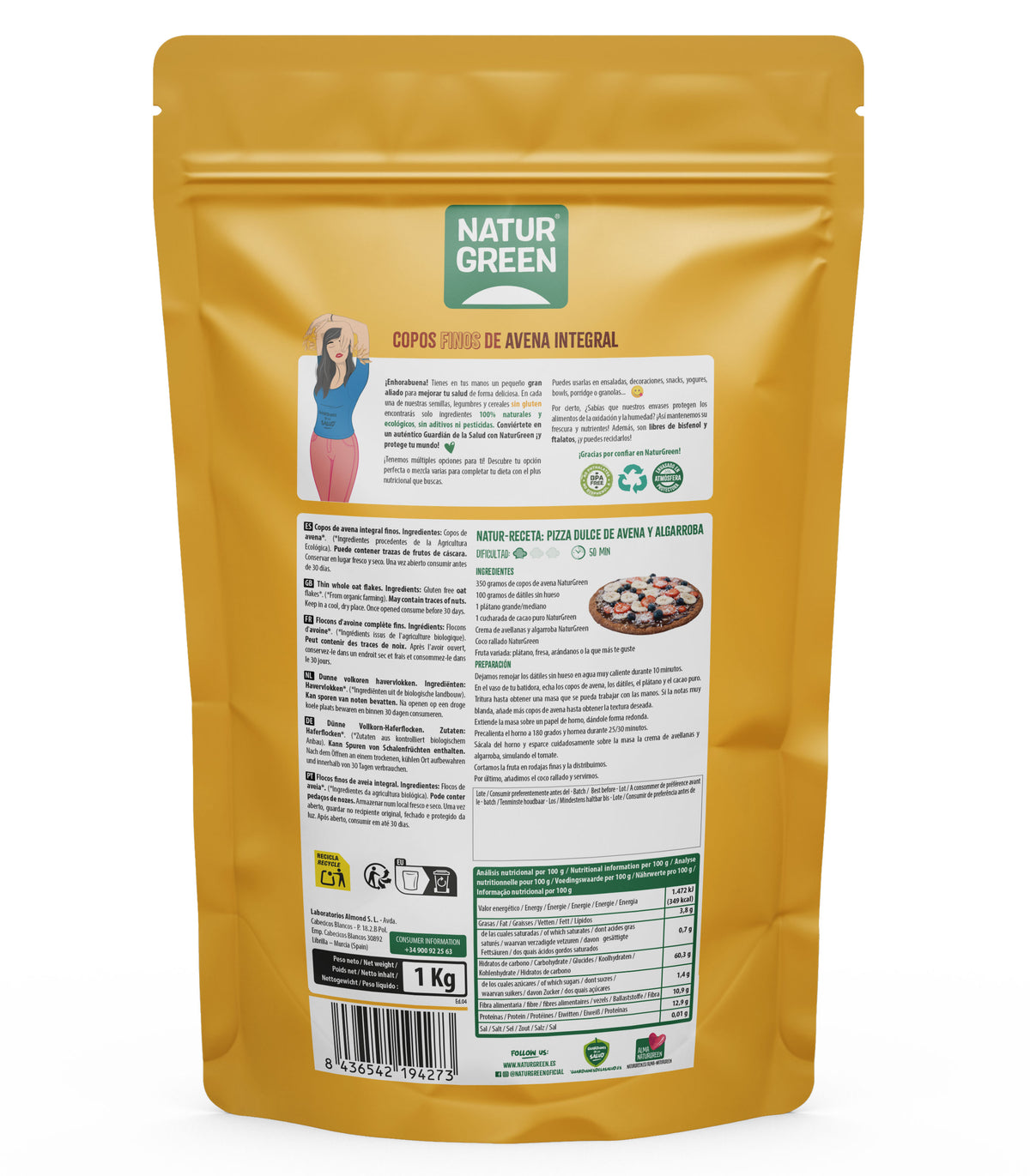 Fijne glutenvrije havervlokken Bio NaturGreen, 1 kg