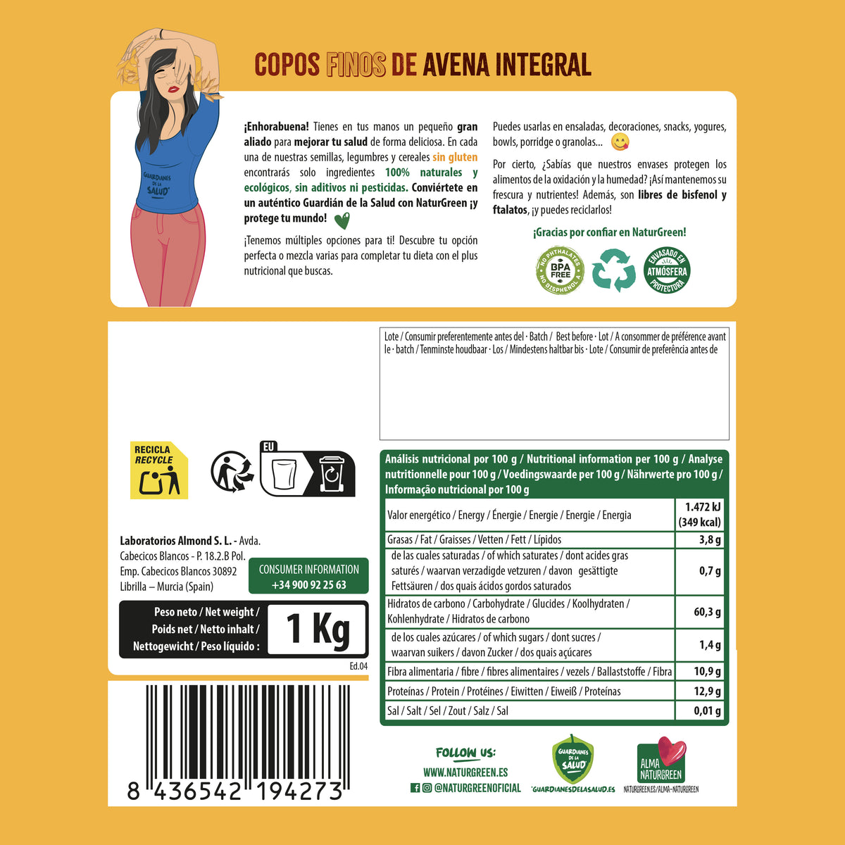 Fijne glutenvrije havervlokken Bio NaturGreen, 1 kg