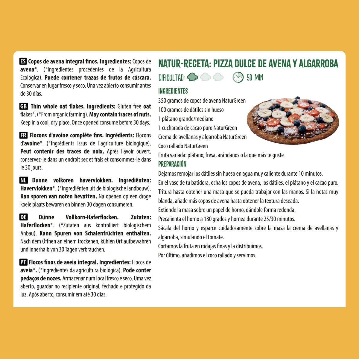 Pakket van 2 stuks glutenvrije fijne havermoutvlokken Bio NaturGreen Pakket van 2 stuks van 1 kg