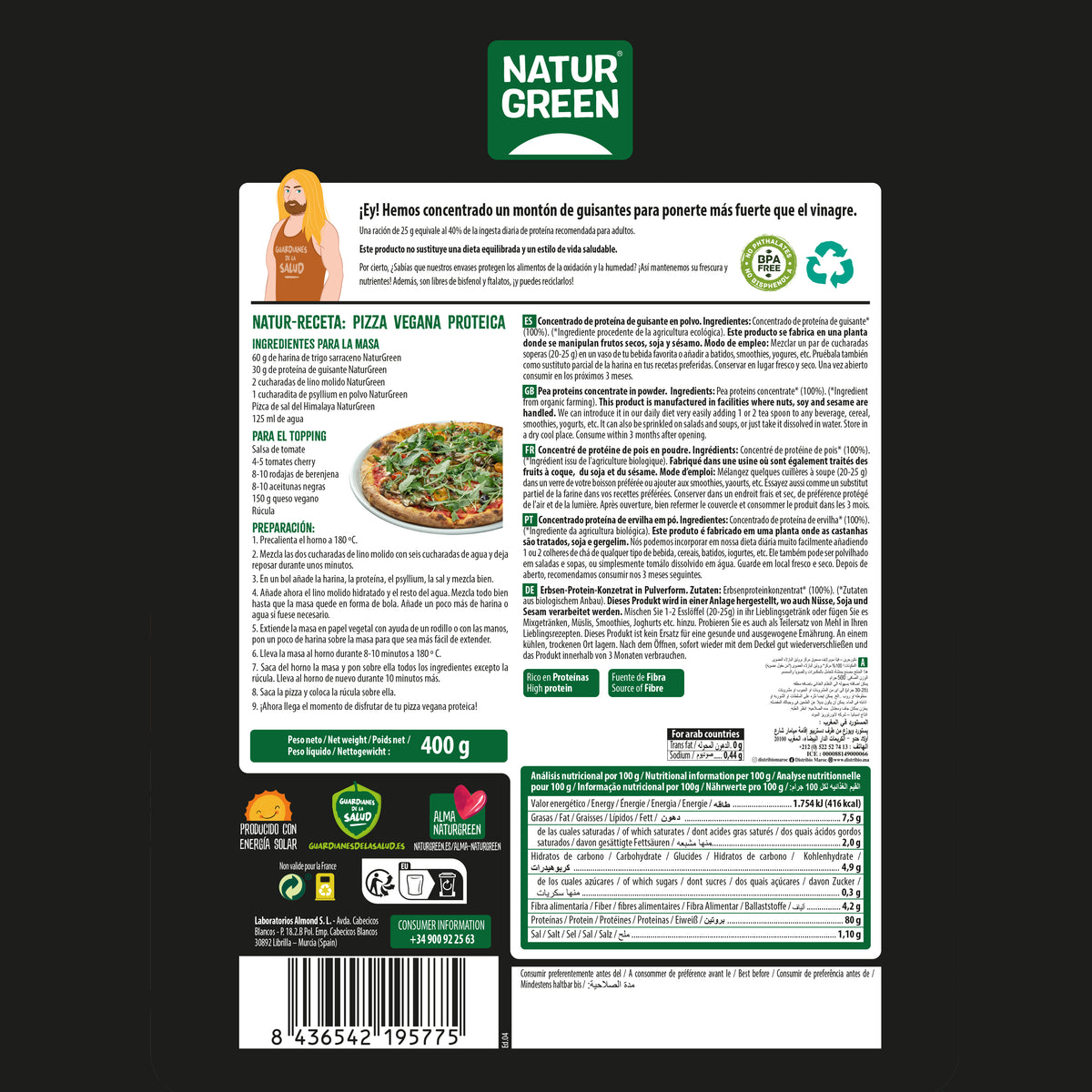 Biologische erwteneiwitten Naturgreen 400 g