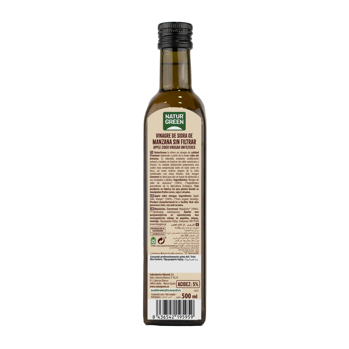 Ongefilterde biologische appelazijn NaturGreen 500 ml
