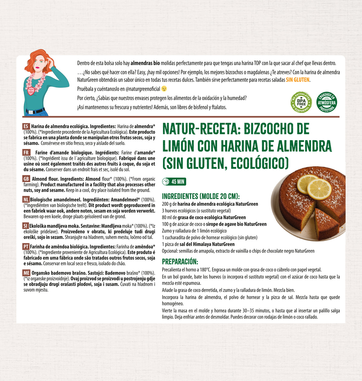 Glutenvrije biologische amandelmeel NaturGreen 300 g