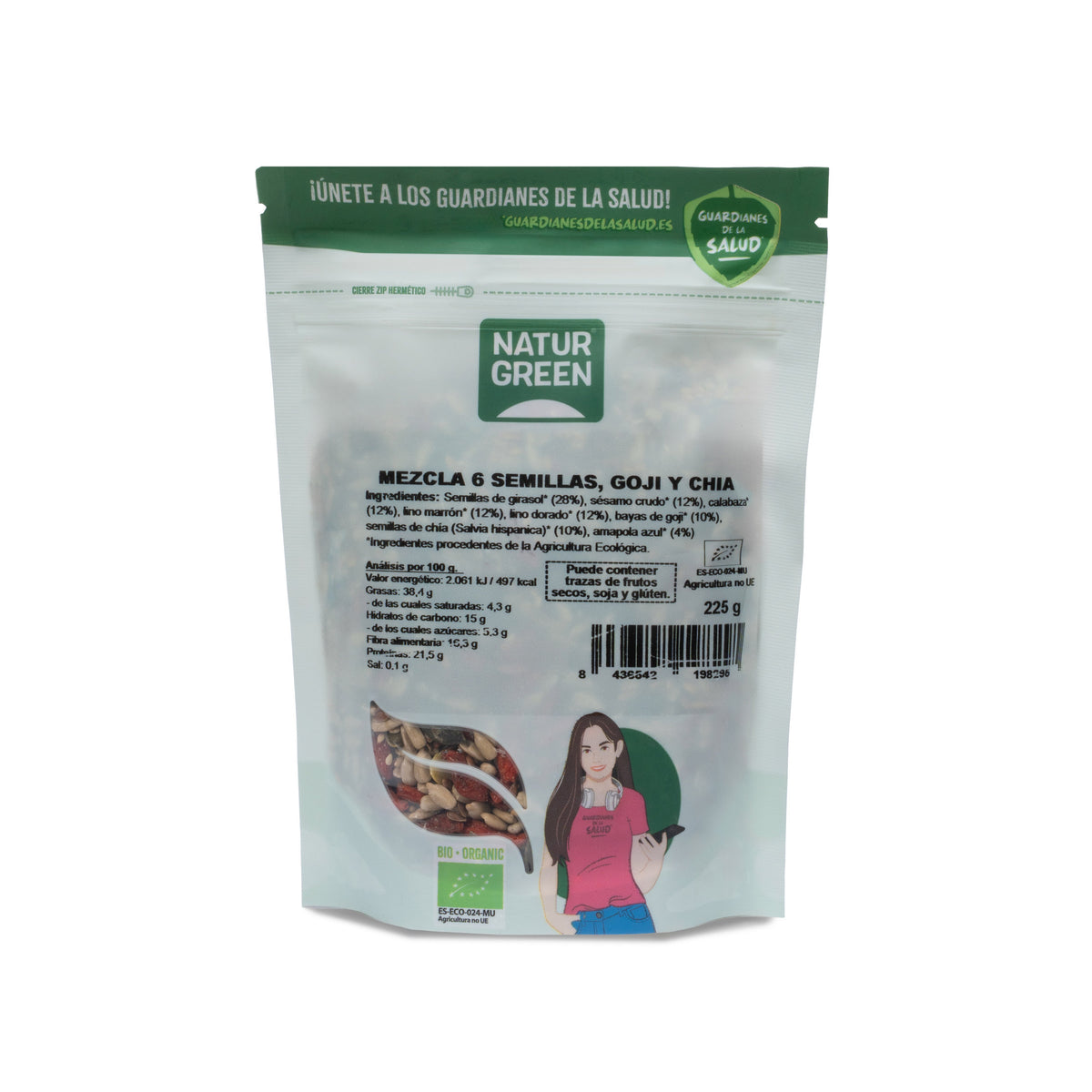 Mix van 6 zaden Goji en Chia Bio NaturGreen 225 g
