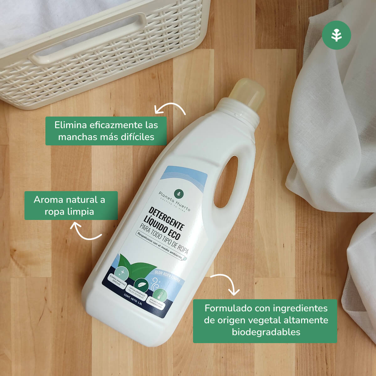 Detergente Líquido Ropa ECO Aroma natural a ropa limpia Planeta Huerto   1,5 Litros