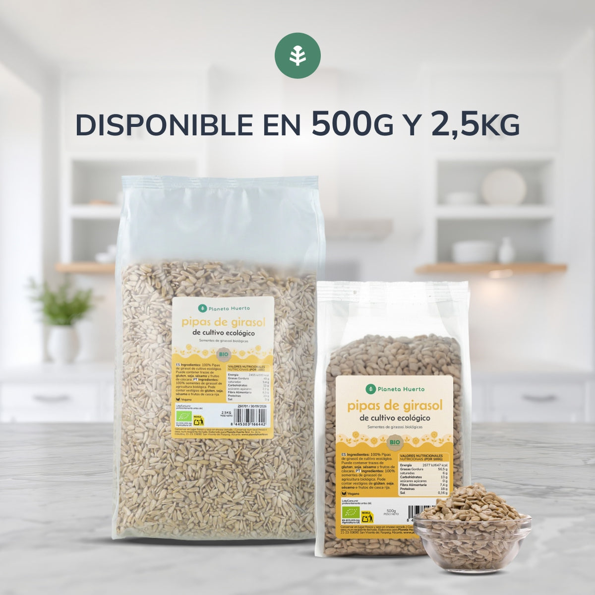Pack 2x Pipas peladas de Girasol ECO Planeta Huerto 500 g
