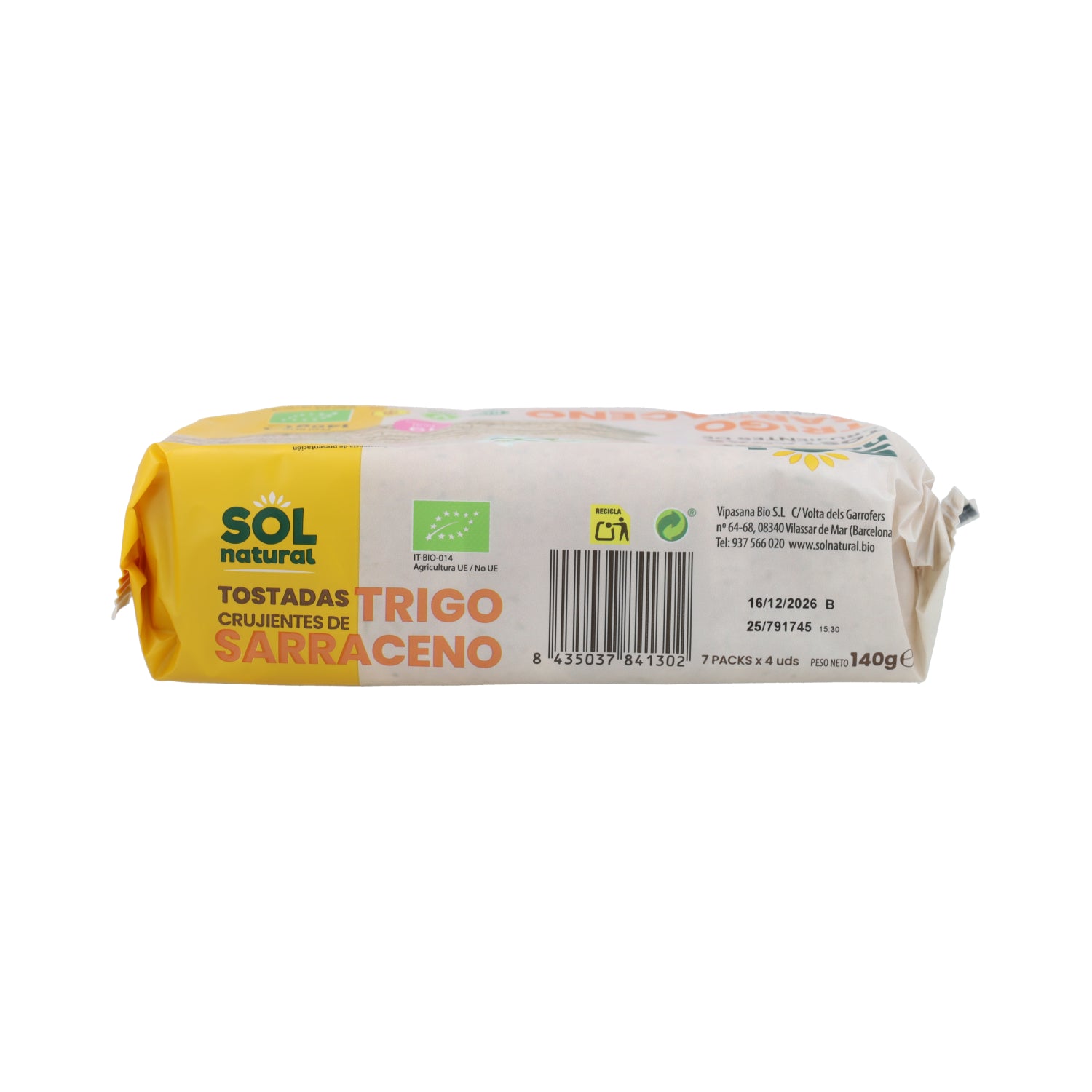 Glutenvrije boekweittoast Sol Natural 140 g BIO