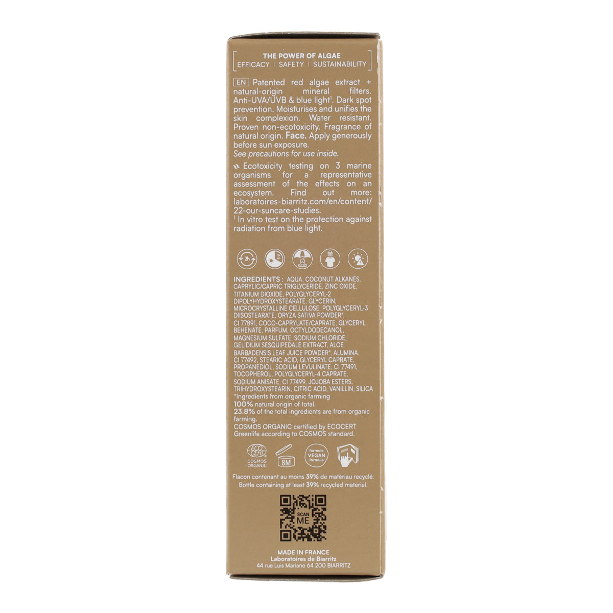 Zonnebrandcrème voor het gezicht, kleur beige, SPF30 Alga Maris 50 ml