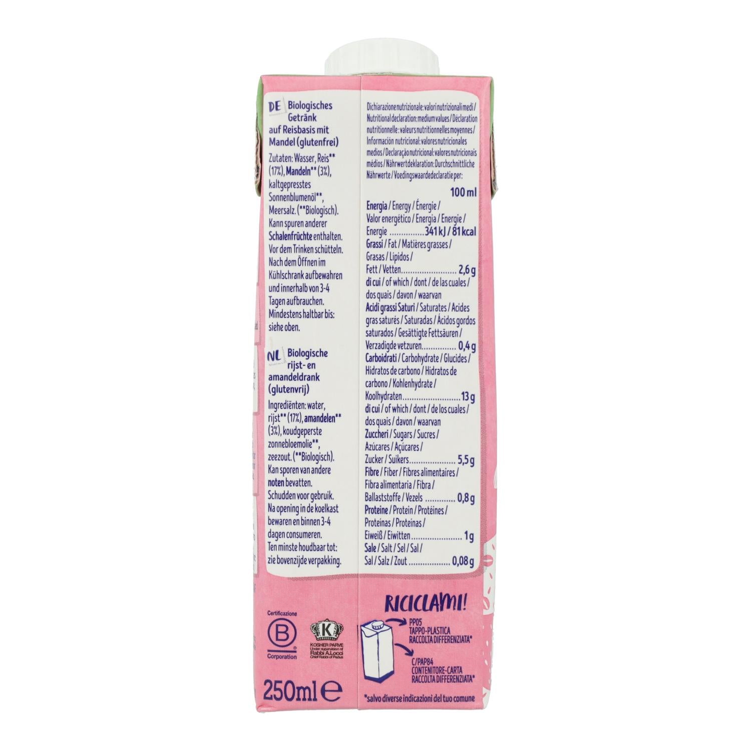 Pack 24 uds Bebida de Arroz y Almendras Bio Isola BIO 250 ml
