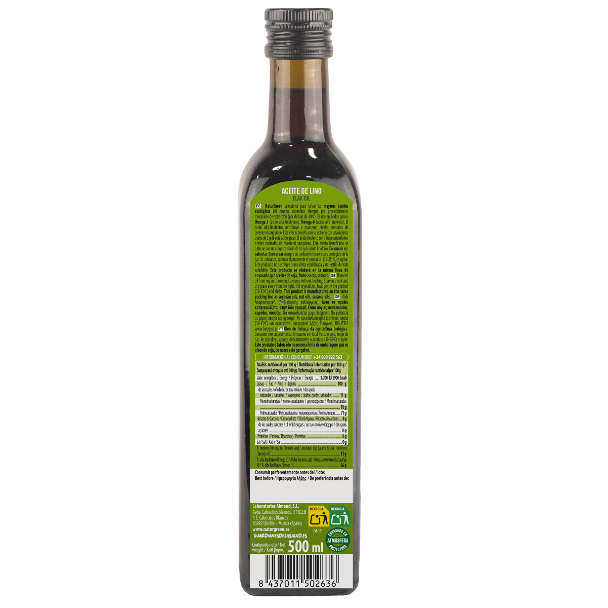 Biologische lijnzaadolie NaturGreen 500 ml