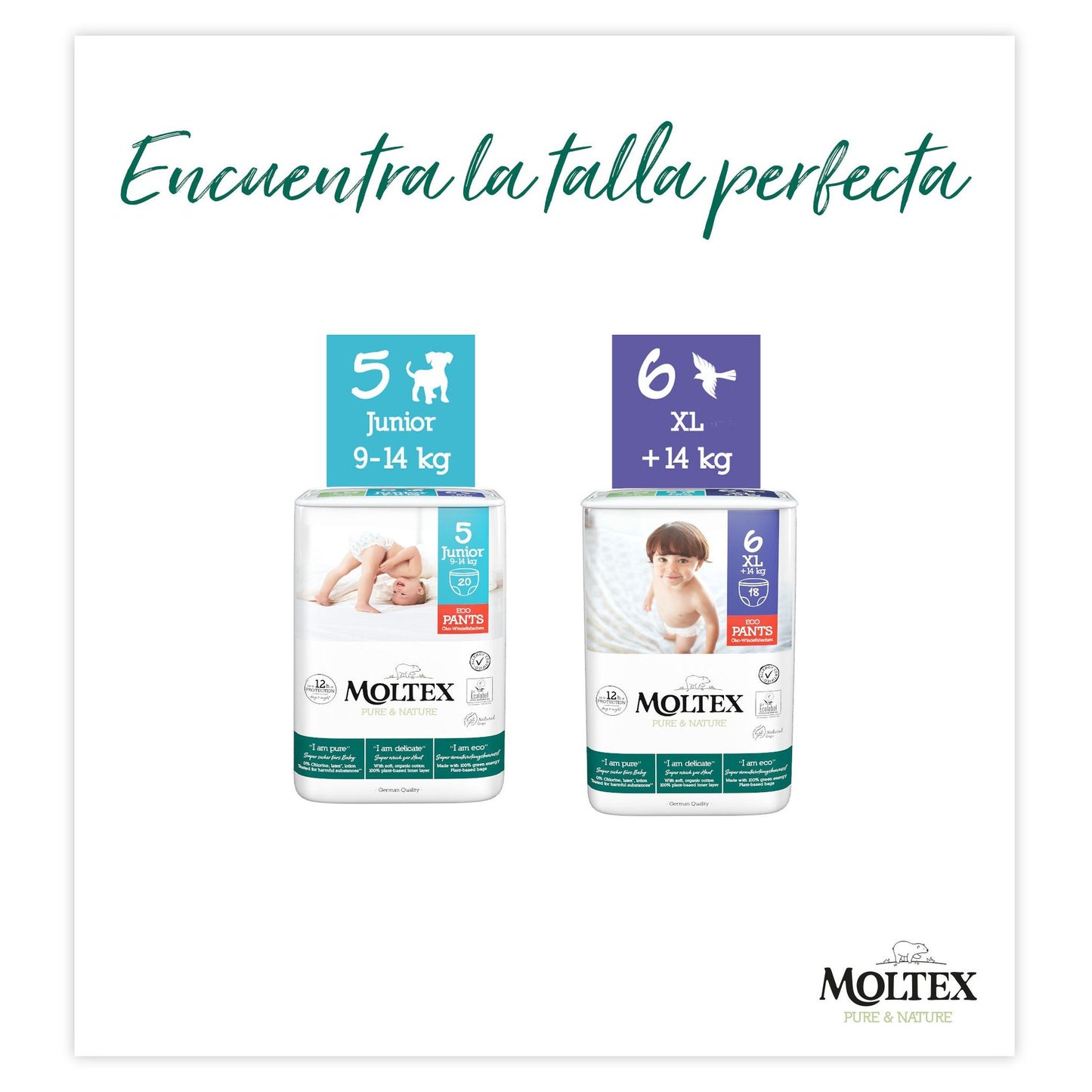 Pants Moltex Pure & Nature T5 (9-14 kg), 20 Uds