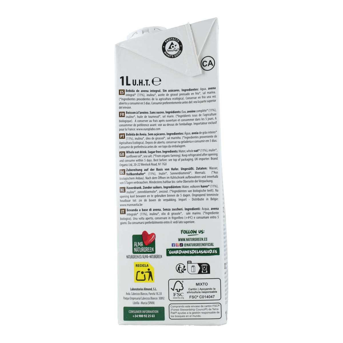 Biologische haverdrank 0% suiker NaturGreen 1 l