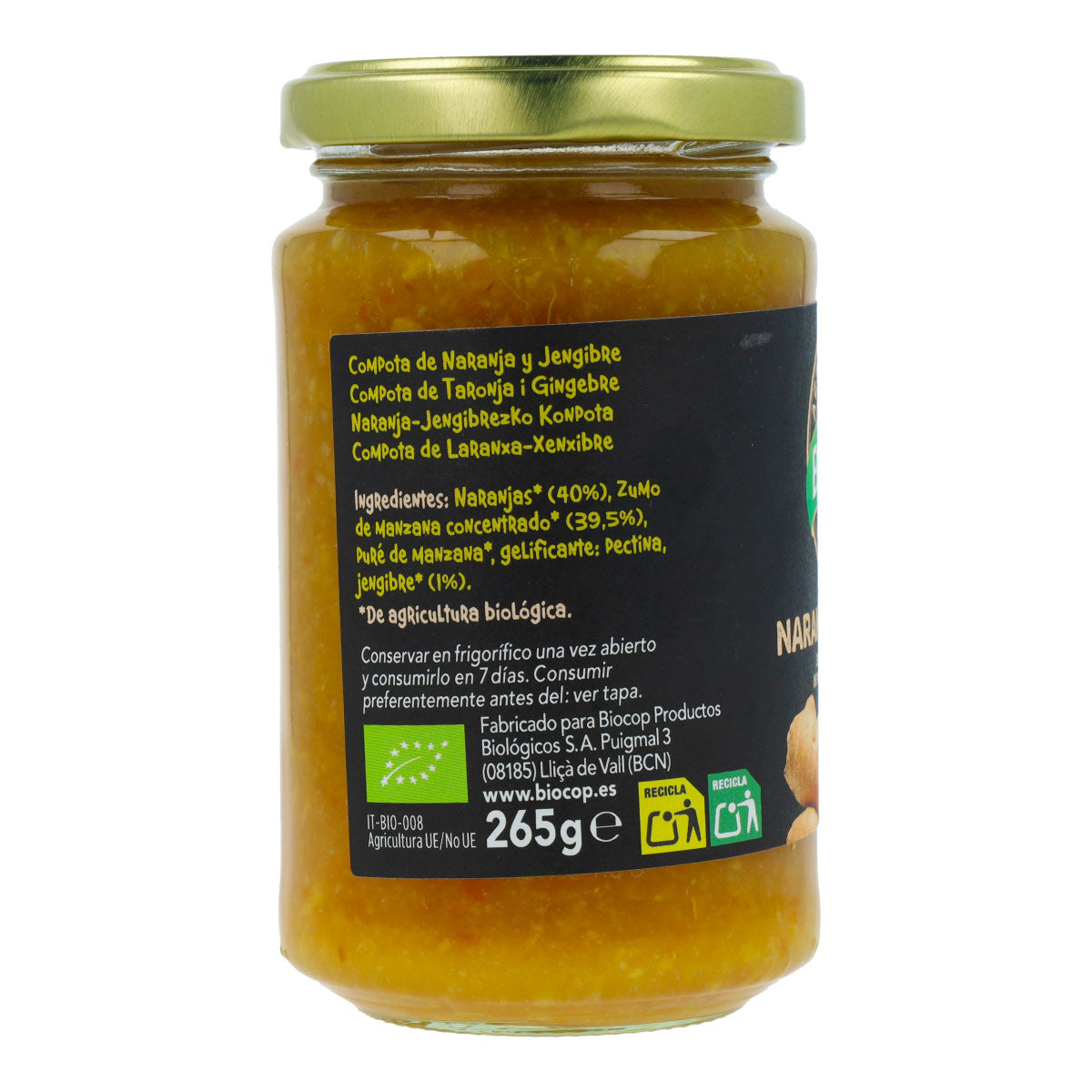 Biocop biologische sinaasappel- en gembercompote, 265 g