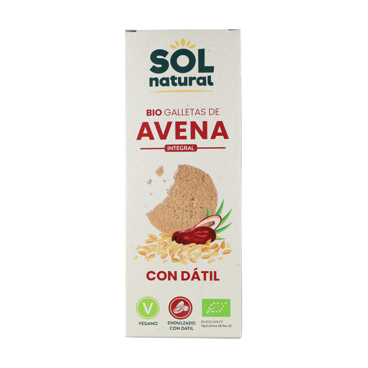 Volkoren havermoutkoekjes gezoet met biologische dadels Sol Natural 170 g
