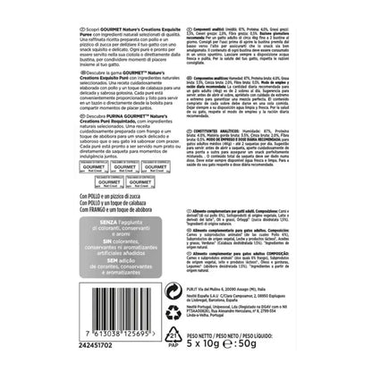 GOURMET Nature's Creations Exquisito Puré Snack Liquido con Pollo y Calabaza 5x10g