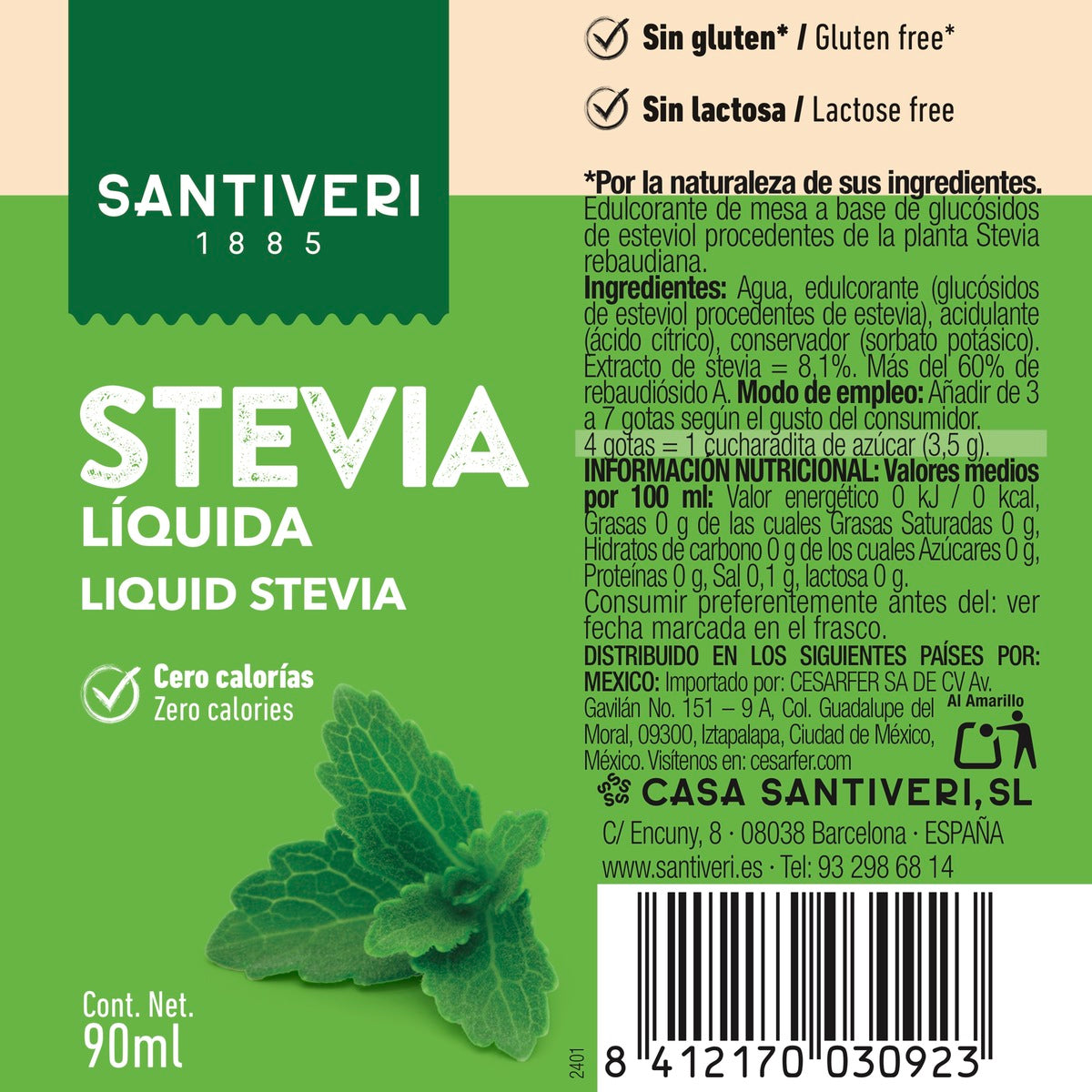 Vloeibare stevia Santiveri 90 ml