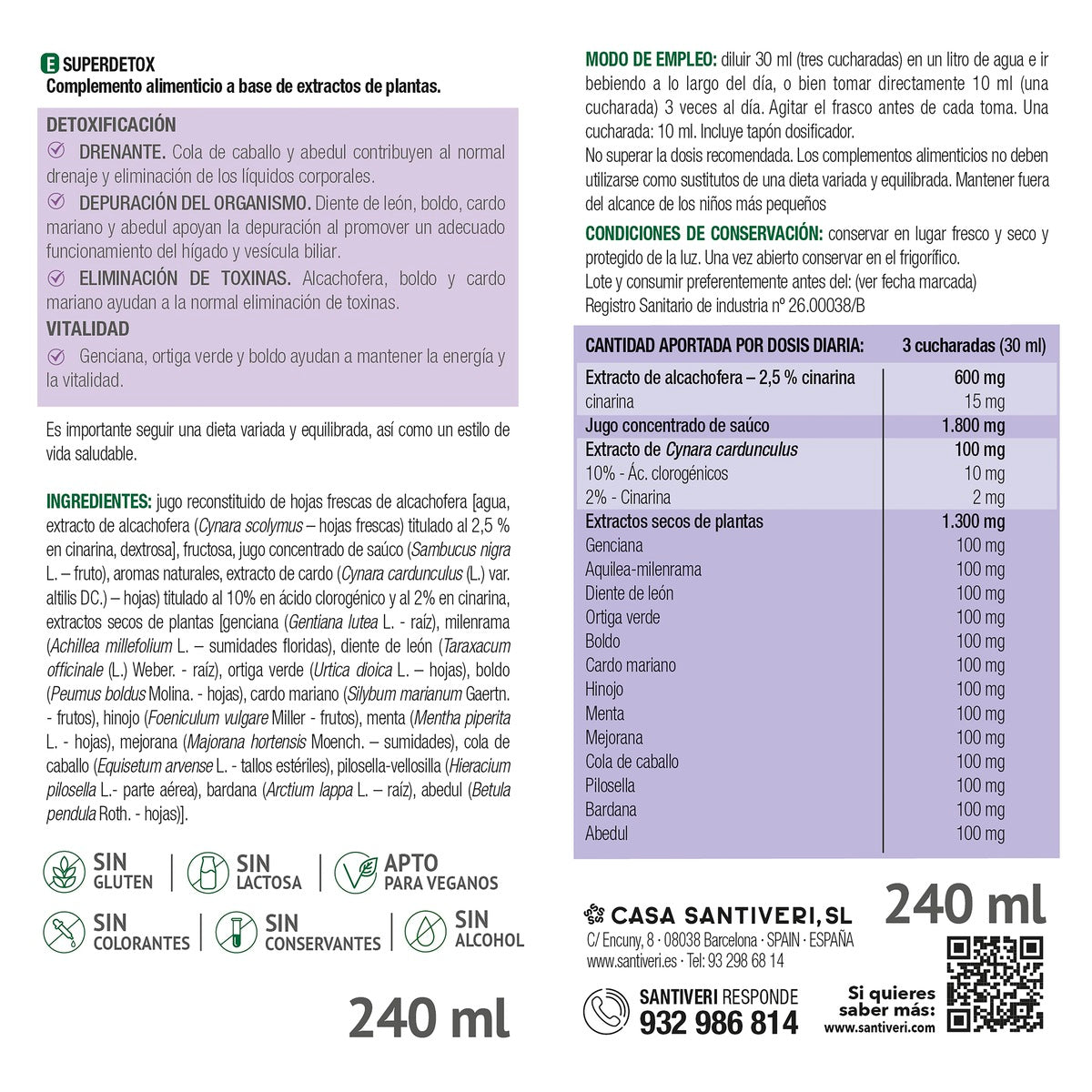 Superdetox Siroop Santiveri 240 ml