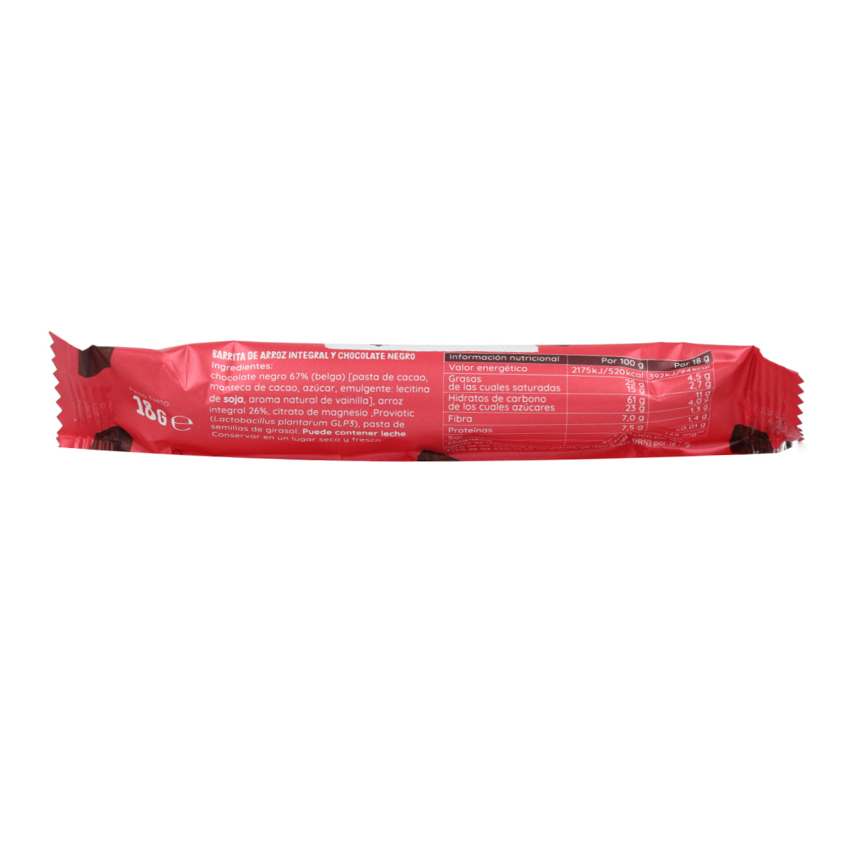 Glutenvrije reep van rijst en pure chocolade 18 g