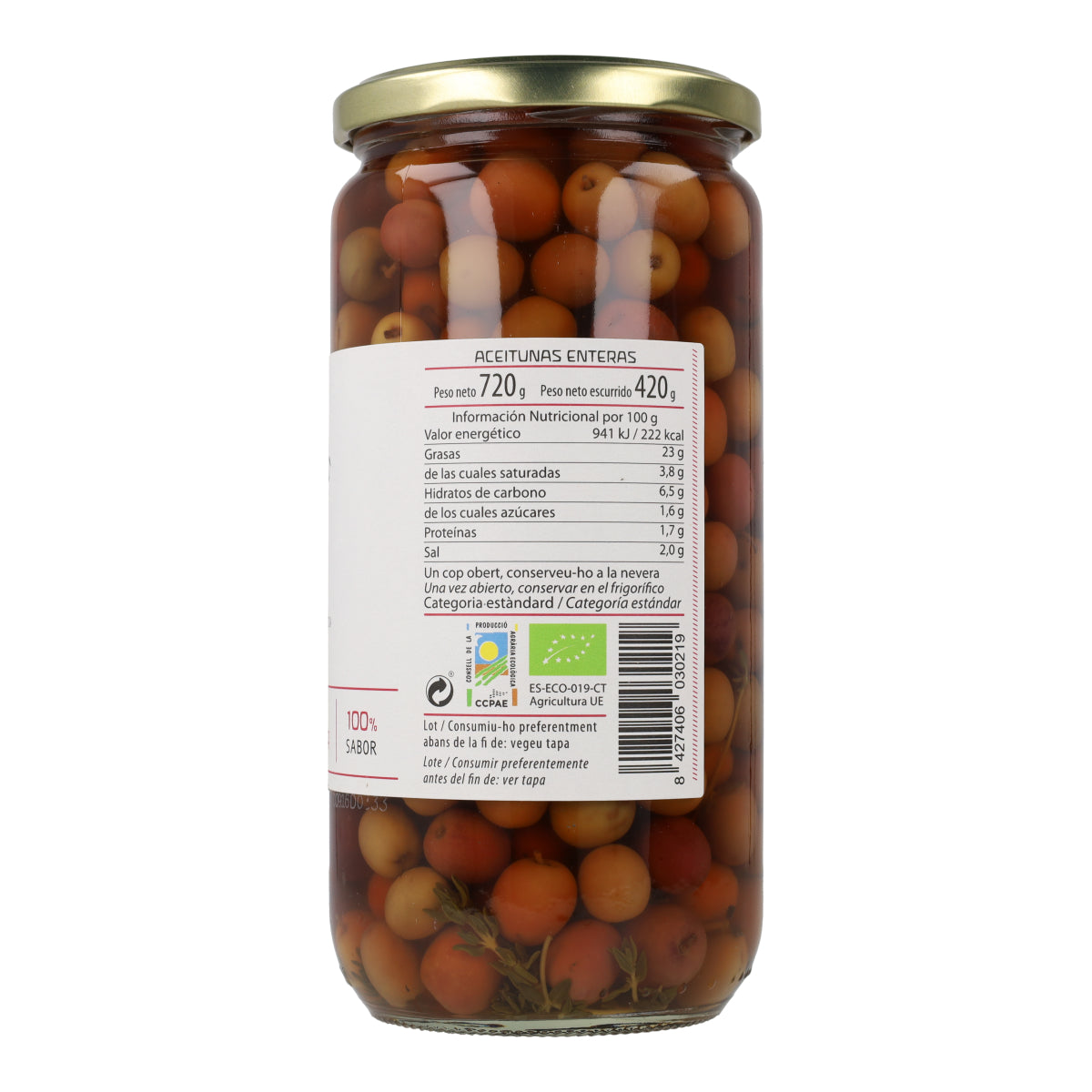 Arbequina-olijven ECO Cal Valls 720 g