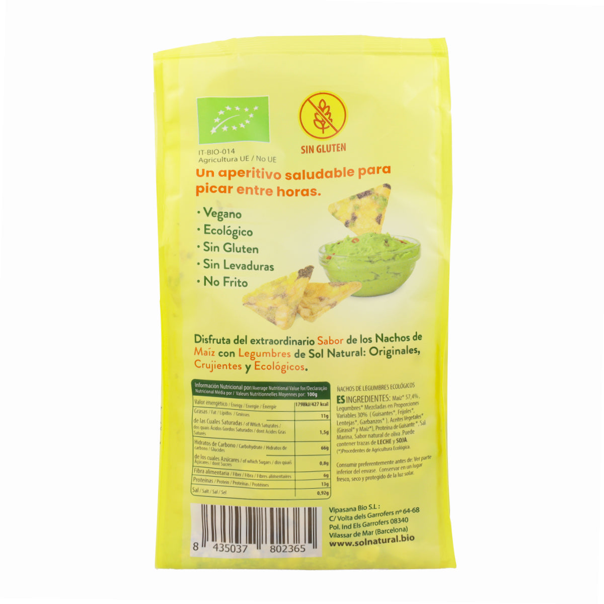 Glutenvrije biologische peulvruchtennacho's Sol Natural 80 g