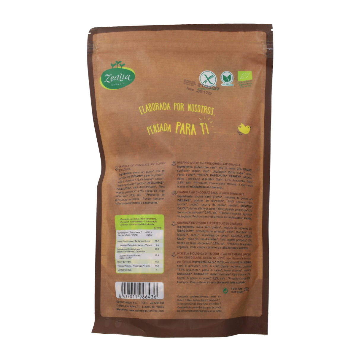 Biologische glutenvrije chocoladegranola Zealia 300 g