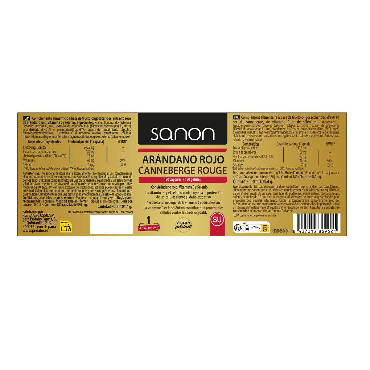 Amerikaanse rode veenbes 180 tabletten SANON van 650 mg
