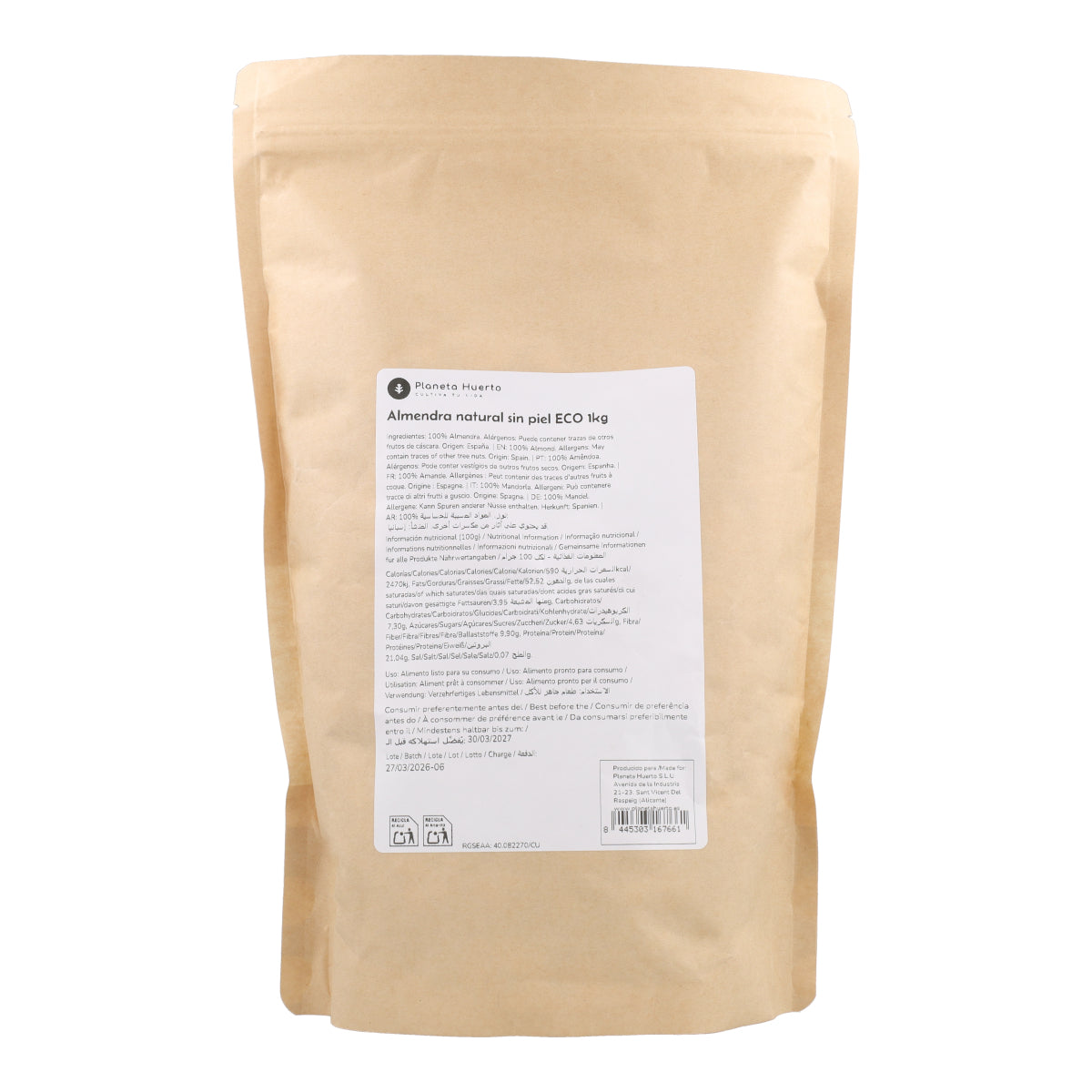 Geblancheerde amandelen ECO Planeta Huerto 1 kg