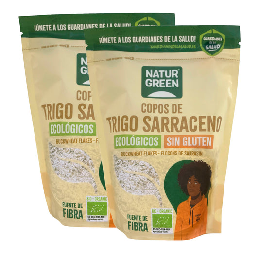 Pakketten met 2 stuks glutenvrije biologische boekweitvlokken Naturgreen 2 stuks van 250 g