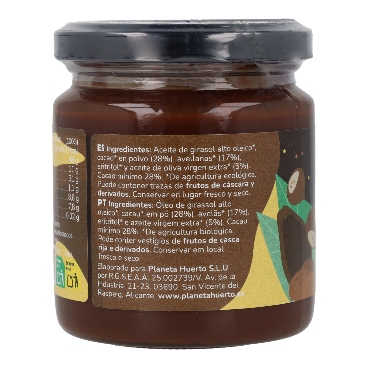 Hazelnoot- en cacaocrème zonder toegevoegde suikers ECO Planeta Huerto 230 g