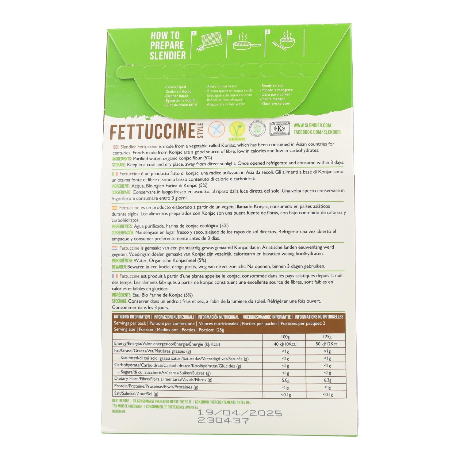 Fettuccini de Konjac bio Slendier 400 g