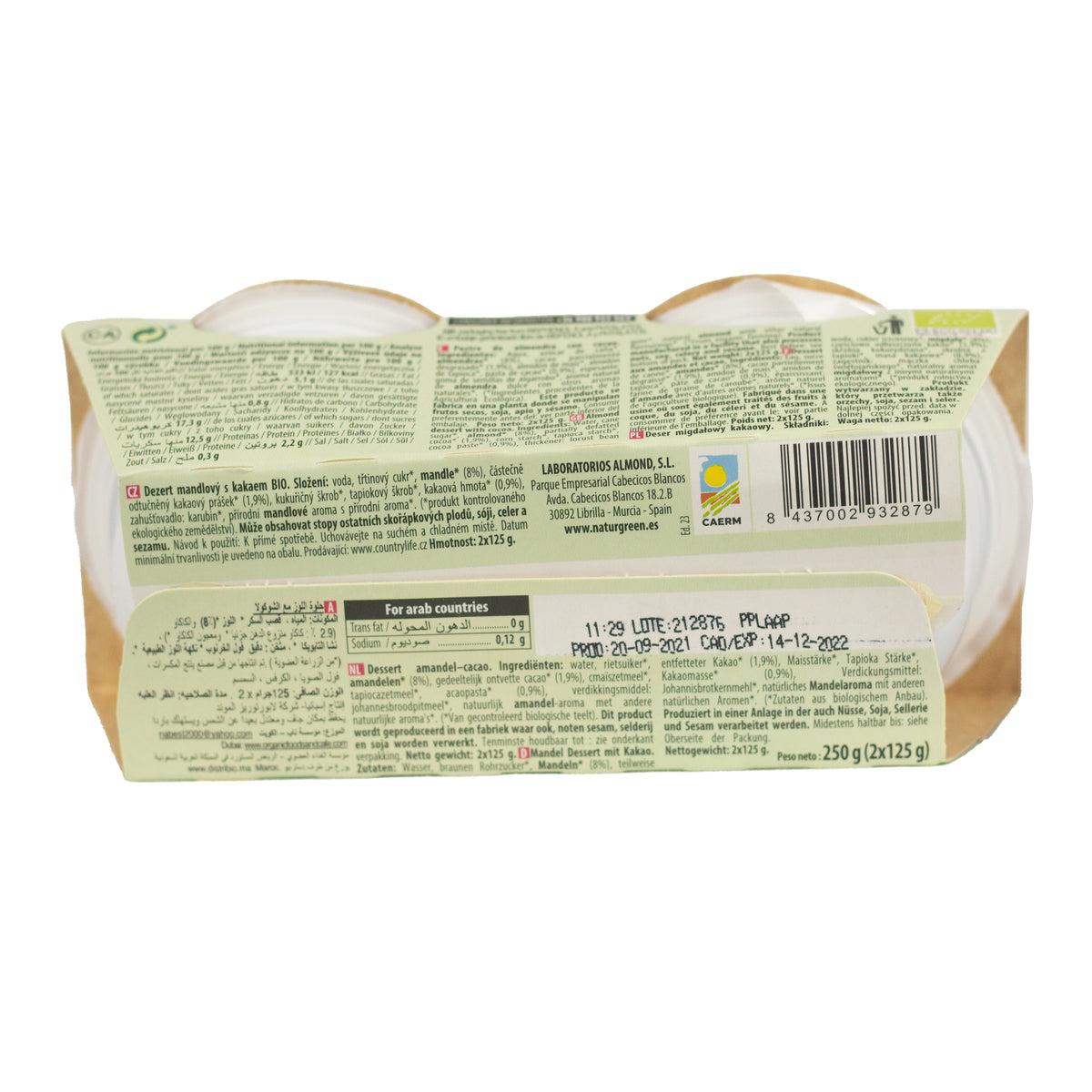 Dessert met amandelen en cacao NaturGreen,  2 x 125 g