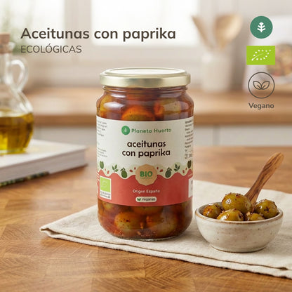 Groene olijven met paprika Eco Planeta Huerto 390 g
