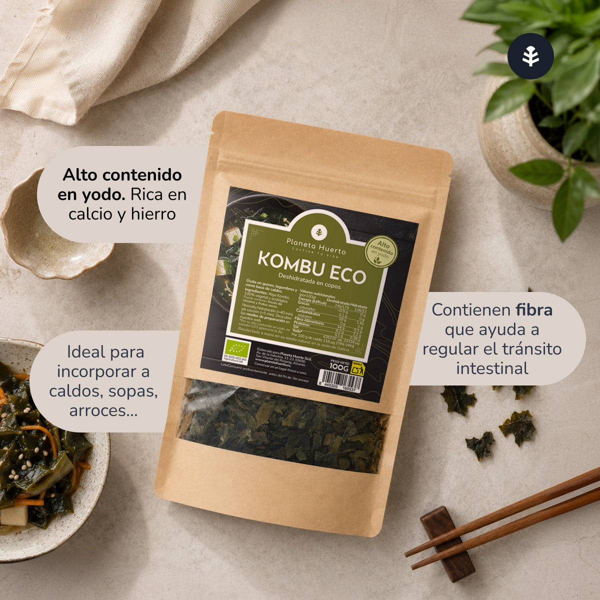 Kombu zeewiervlokken ECO Planeta Huerto 100 g