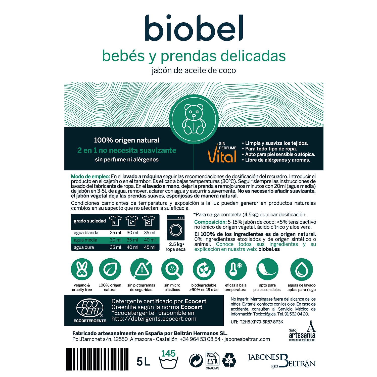 Wasmiddel voor babykleding en gevoelige huid Biobel 5 L