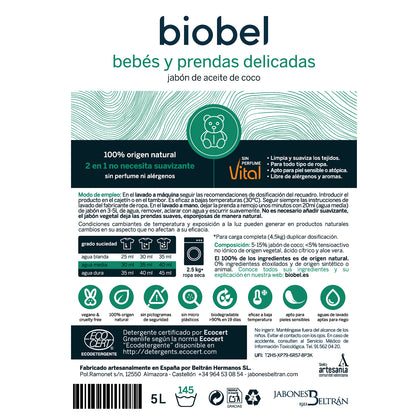 Wasmiddel voor babykleding en gevoelige huid Biobel 5 L