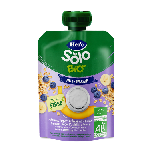 Nutri Flora-zakje met bananen-, bosbessen-, yoghurt- en haversmaak 100 g Hero Solo