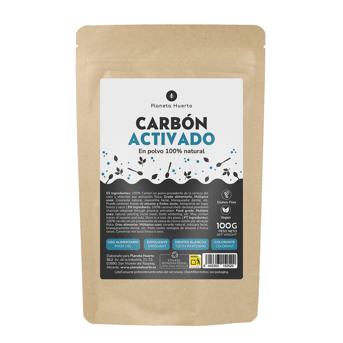 Plantaardig actief koolpoeder Planeta Huerto 100 g