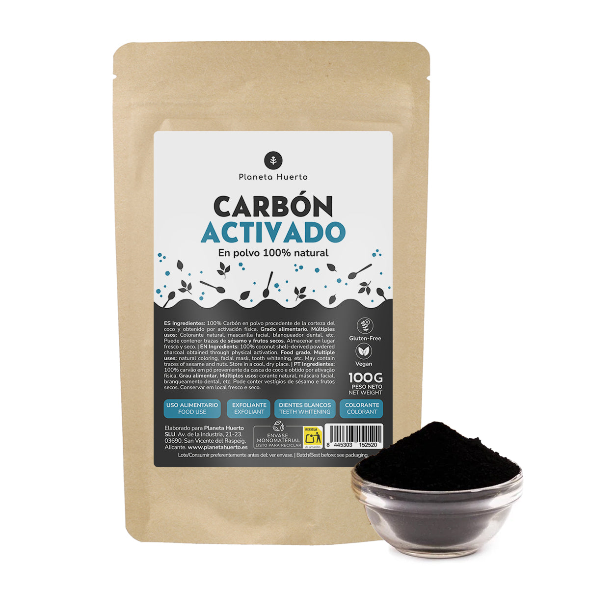 Plantaardig actief koolpoeder Planeta Huerto 100 g