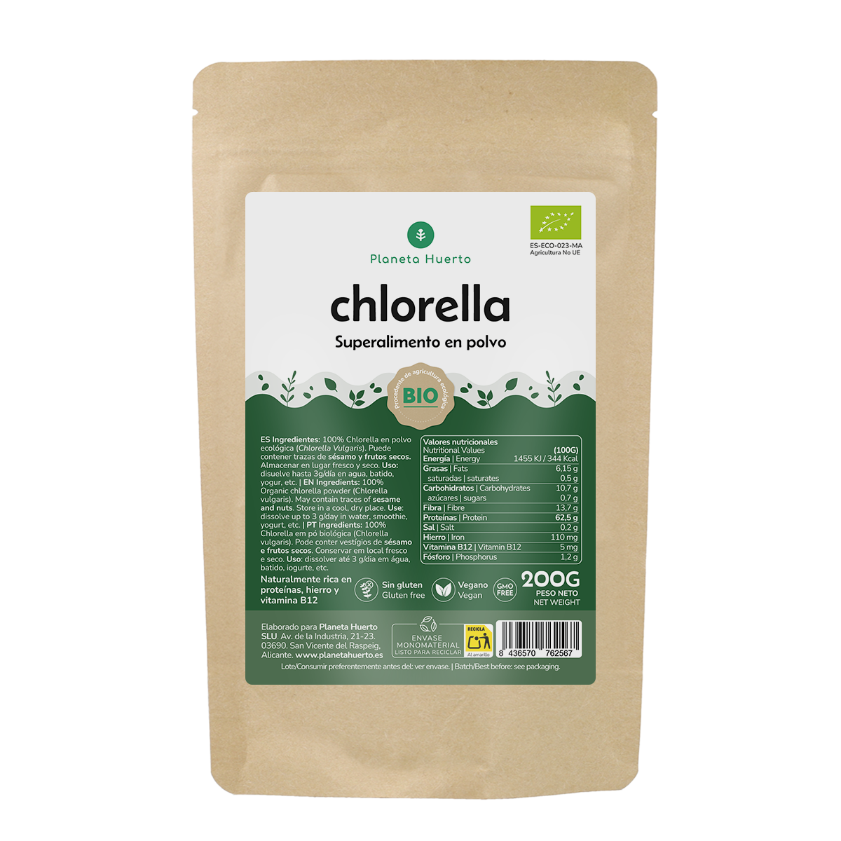 Chlorella zeewier poeder ECO Planeta Huerto 200 g