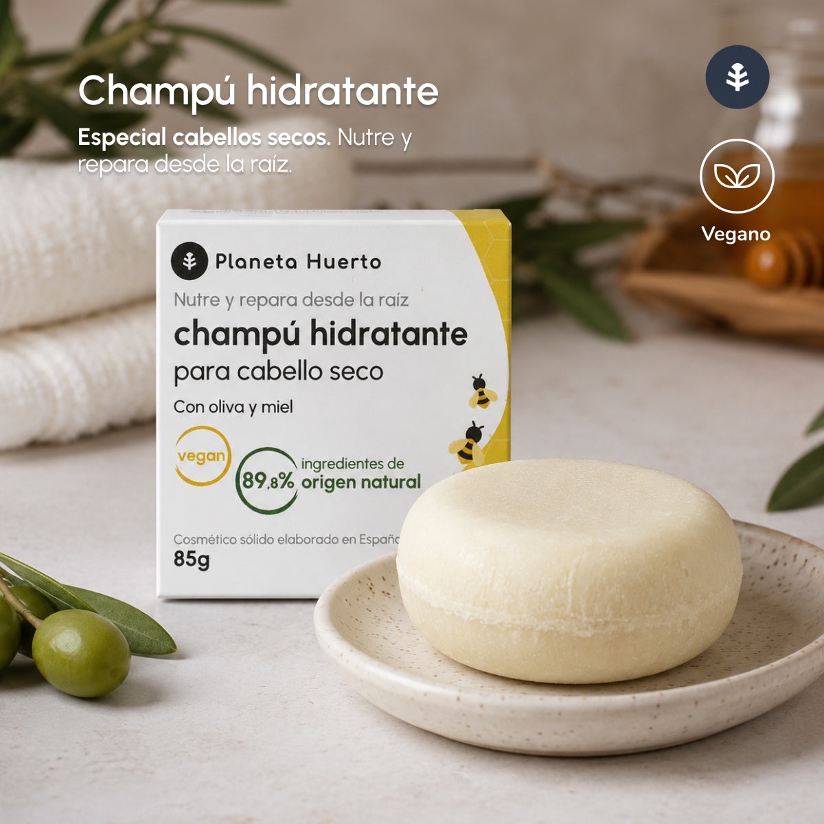 Planeta Huerto Olijf & Honing Hydraterende Vaste Shampoo 85 g