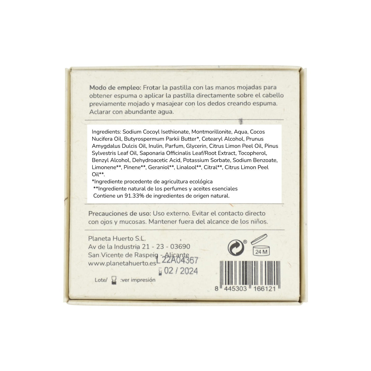 Planeta Huerto kokos en amandel herstellende vaste shampoo 85 g
